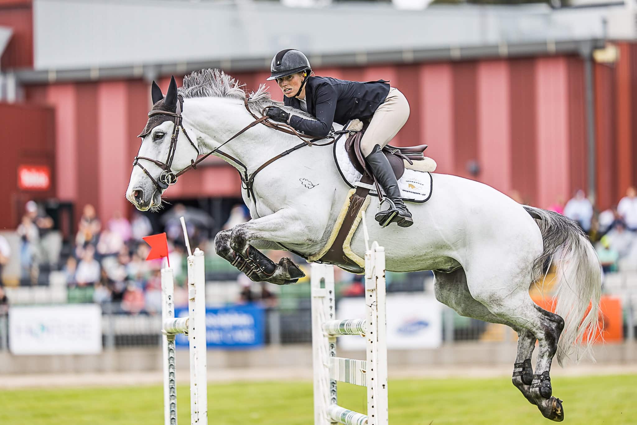 EQ215035 Izabella Stone and 'Oaks Ventriloquist' go double clear in 63.96 secs to win the class-min